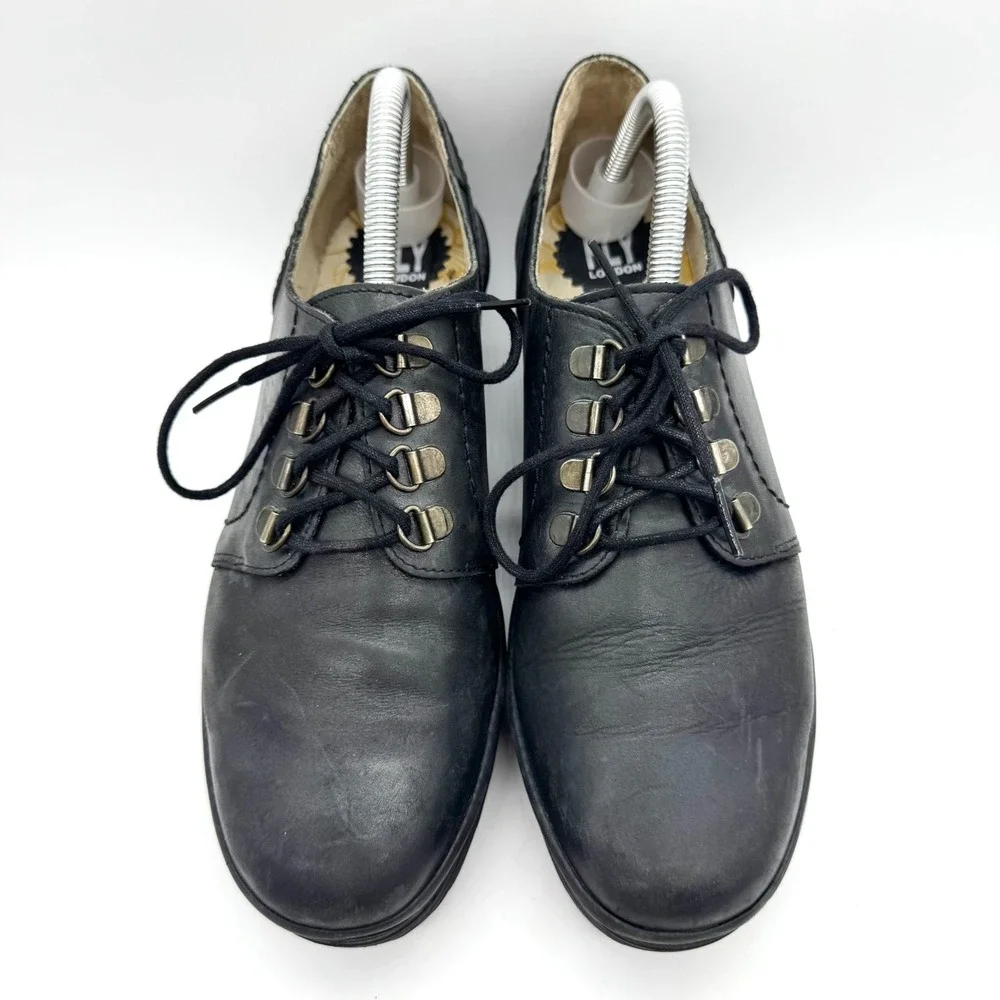 FLY LONDON Yill773 Black P500773000 Lace Up Wedge Booties Size 42 Artsy Boho